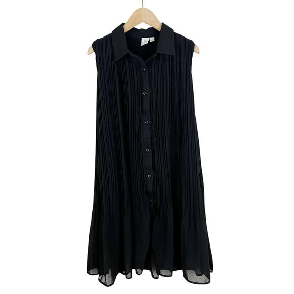 Joie Black Pleated Flowy Fit Sleeveless Mini Shirt Dress Size Small - Picture 1 of 7